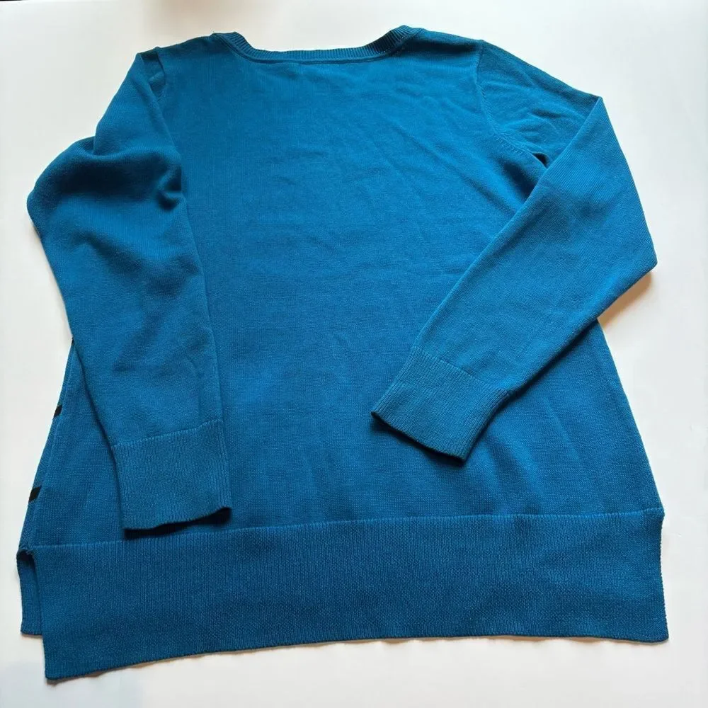 Liz Claiborne Women's Blue and Black Chevron Sweater Crew Neck Cotton Size Large